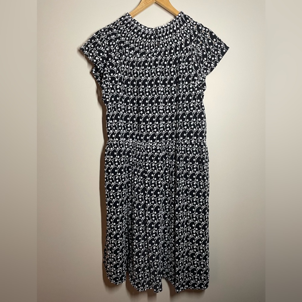 LOFT black with white smocked yoke swing dress - Size Large